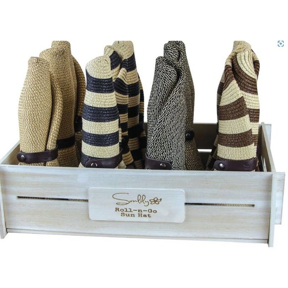 Brown Cream Stripe Foldable Packable Travel Sun Hat - Picture 3 of 5